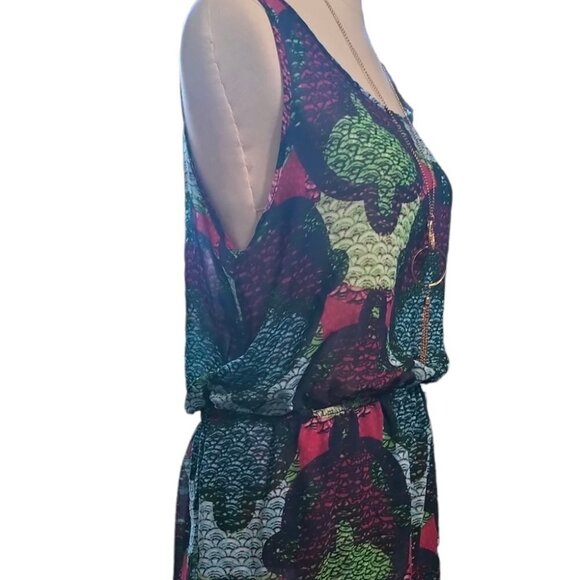 (919)H&M Women Multicolor Hi Lo Printed Dress Size M s with Cut-out - Picture 2 of 7